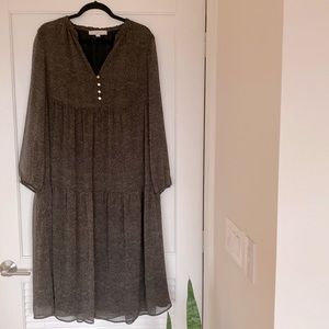 LOFT flowy midi tiered print dress